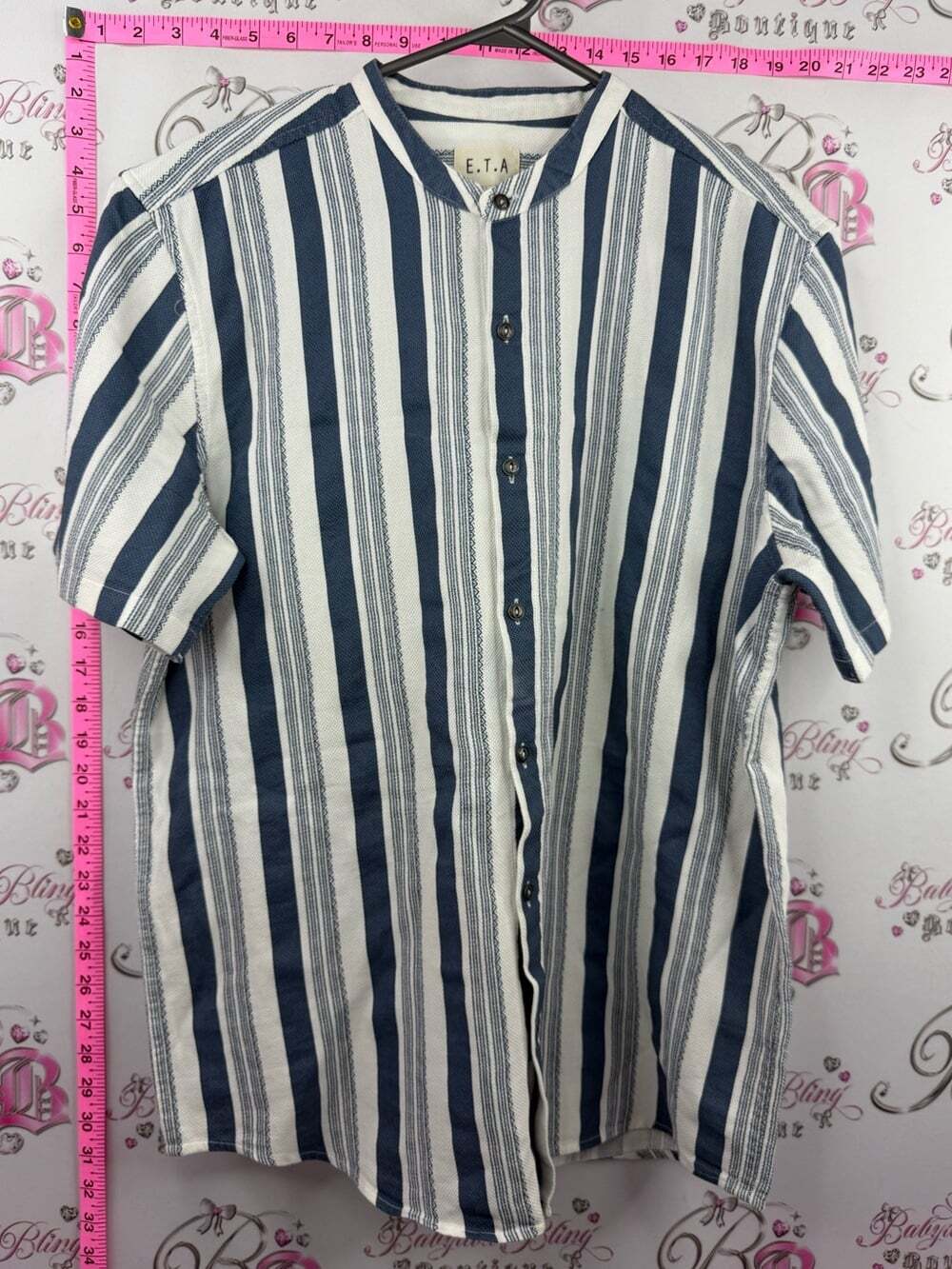 E.T.A. Shirt stripes Blue & White Vertical Stripe Short-Sleeve Shirt